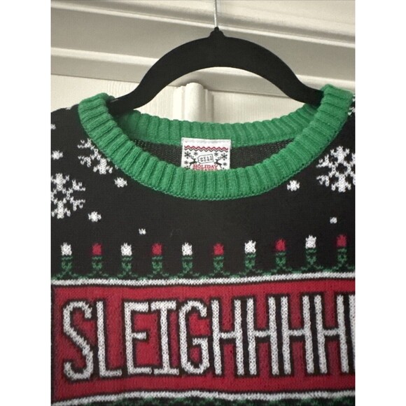 Ugly Christmas Big Kid Holiday Sweater Sz Large Cat Sleigh Funny Festive Party - Picture 3 of 11